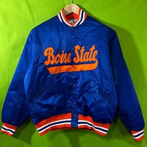 Vintage 80s Felco Boise State College Satin Bomber Jacket Blue Orange Mens Large